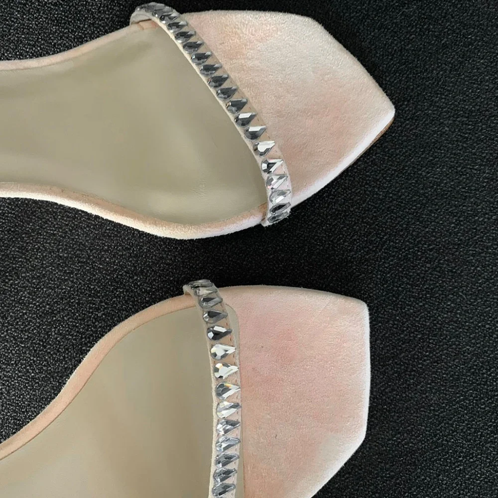 Stuart Weitzman "Gemcut 100" Blush Suede Embellished Sandals Size: 9.5B - $650 - Picture 5 of 13